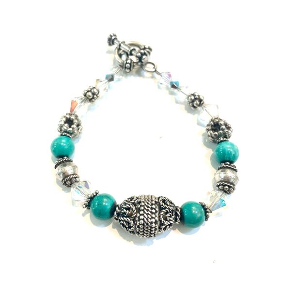 Vintage Turquoise Howlite with Bali Sterling Silver Findings Bracelet #southwest - Picture 2 of 4
